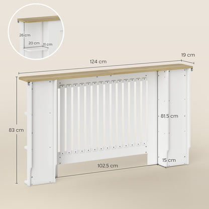 HOMCOM Radiator Cover with Open Storage Shelves, Vertical Slatted Cabinet Shelf Heater Cover for Living Room, Hallway, Large, White (H: 83 / W: 152 / D: 19 cm)