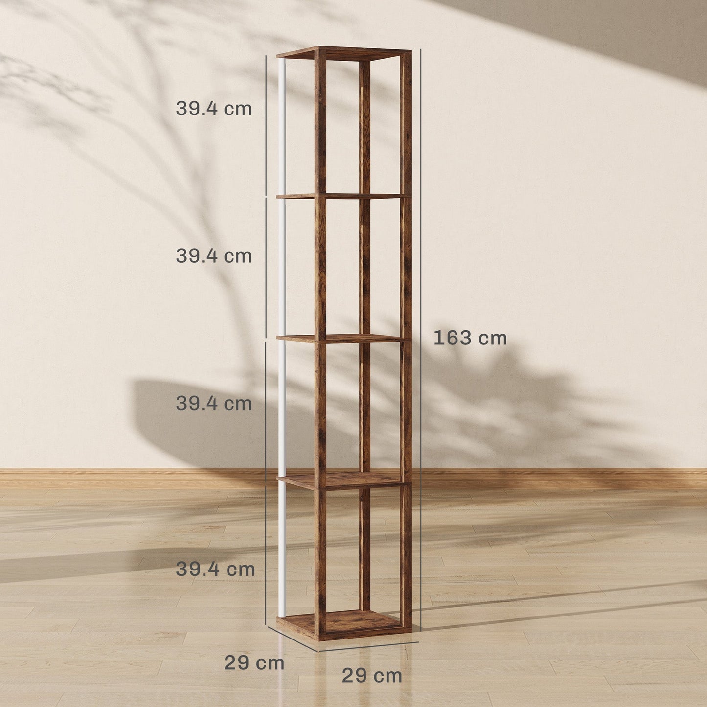 HOMCOM RGB LED Floor Lamp with Shelves, Modern Dimmable Standing Lamp with Remote Control, Adjustable Brightness & Speed for Living Room, Bedroom, Office, Rustic Brown