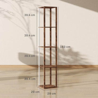 HOMCOM RGB LED Floor Lamp with Shelves, Modern Dimmable Standing Lamp with Remote Control, Adjustable Brightness & Speed for Living Room, Bedroom, Office, Rustic Brown