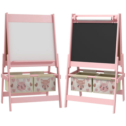 AIYAPLAY Three-In-One Kids Easel with Paper Roll, Art Easel, with Storage - Pink