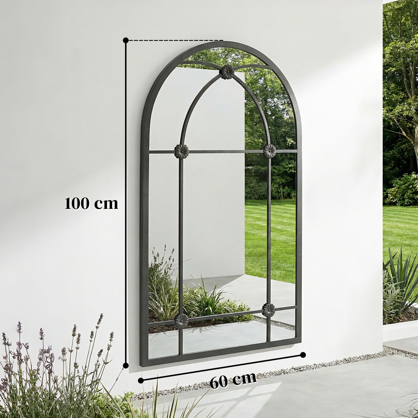 Outsunny Arched Mirror, Shatterproof Acrylic Windowpane Wall Mounted Mirror with Robust Metal Frame, 100 x 60 cm, Black