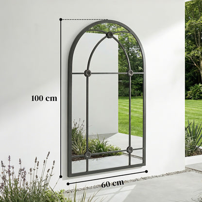 Outsunny Arched Mirror, Shatterproof Acrylic Windowpane Wall Mounted Mirror with Robust Metal Frame, 100 x 60 cm, Black