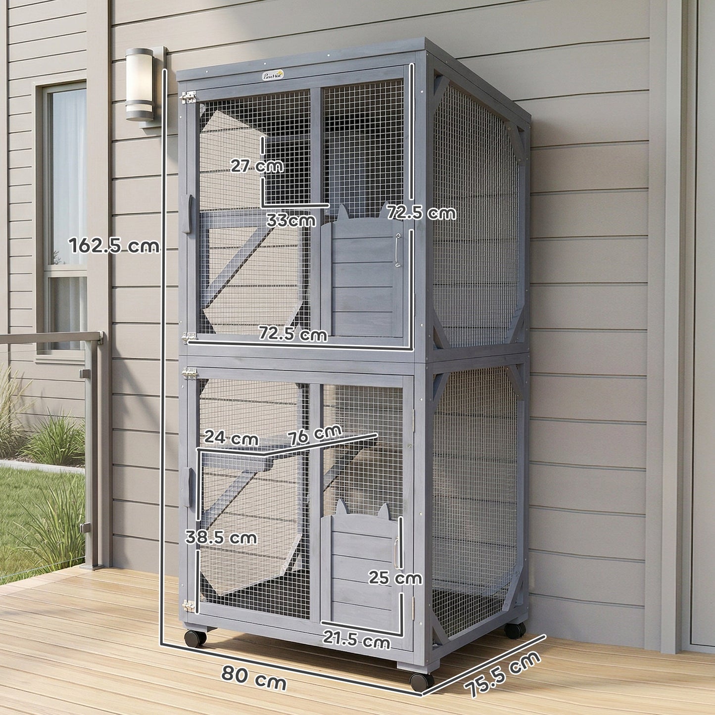 PawHut Movable Outdoor Catio with Resting Box, 3 Jumping Platforms, Waterproof Asphalt Roof for Outdoor Indoor