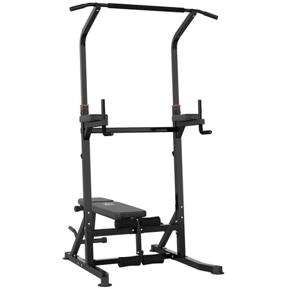 HOMCOM Pull Up Station with Adjustable Weight Bench, Dip Station and Barbell Rack, Multi-Function Power Tower Free Standing Pull Up Bar for Home Gym