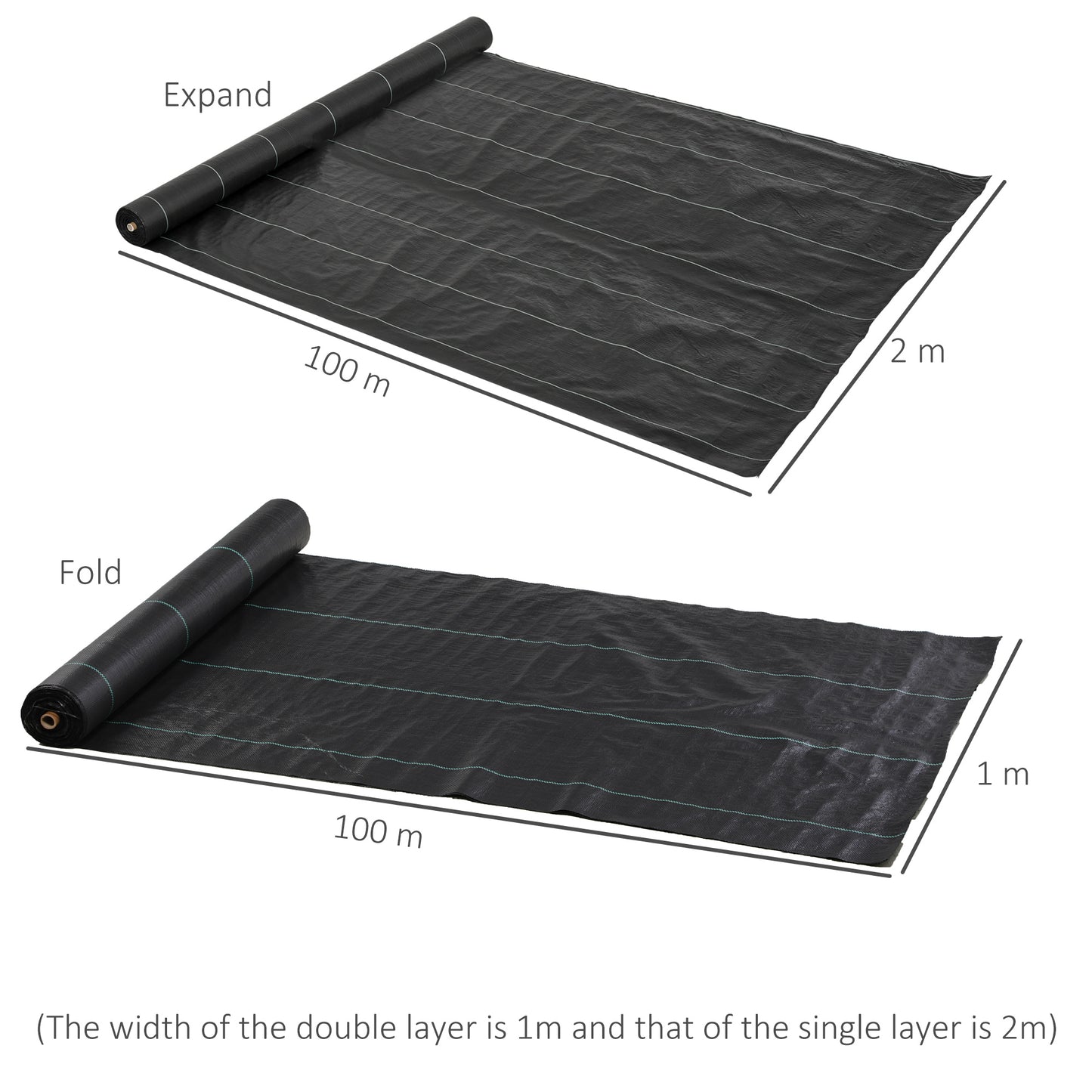 Outsunny 2m x 100m Heavy Duty Weed Control Membrane, Weed Membrane for Landscaping Driveway Gravel Artificial Grass Lawn Underlay, Black