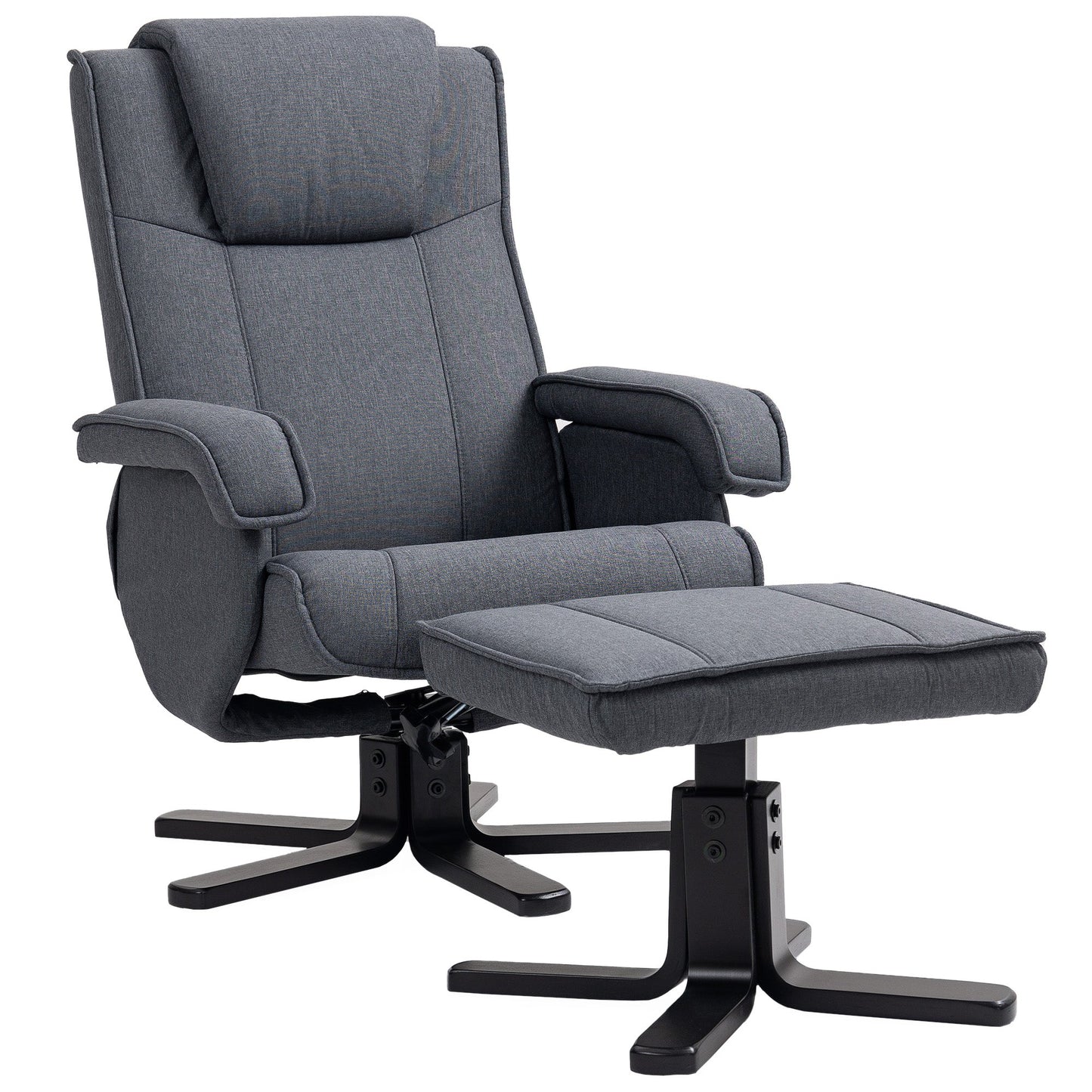 HOMCOM Rocker Swivel Recliner Chair with Footstool - Charcoal Grey Linen