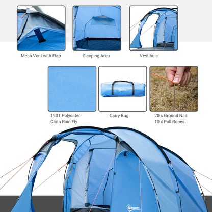 خيمة تخييم Outsunny 2-3 Man Tunnel Tent مع فتحات تهوية للشرفة وغطاء مقاوم للطقس وصيد الأسماك والمشي لمسافات طويلة والمهرجانات والمنزل