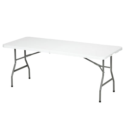 Outsunny Folding Garden Table, 180 x 75cm Rectangular HDPE Outdoor Picnic Table for 6, Metal Frame for Patio, Park, White