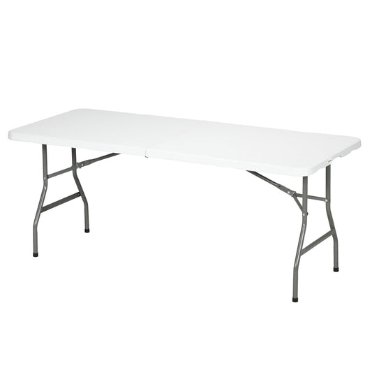 Outsunny Folding Garden Table, 180 x 75cm Rectangular HDPE Outdoor Picnic Table for 6, Metal Frame for Patio, Park, White