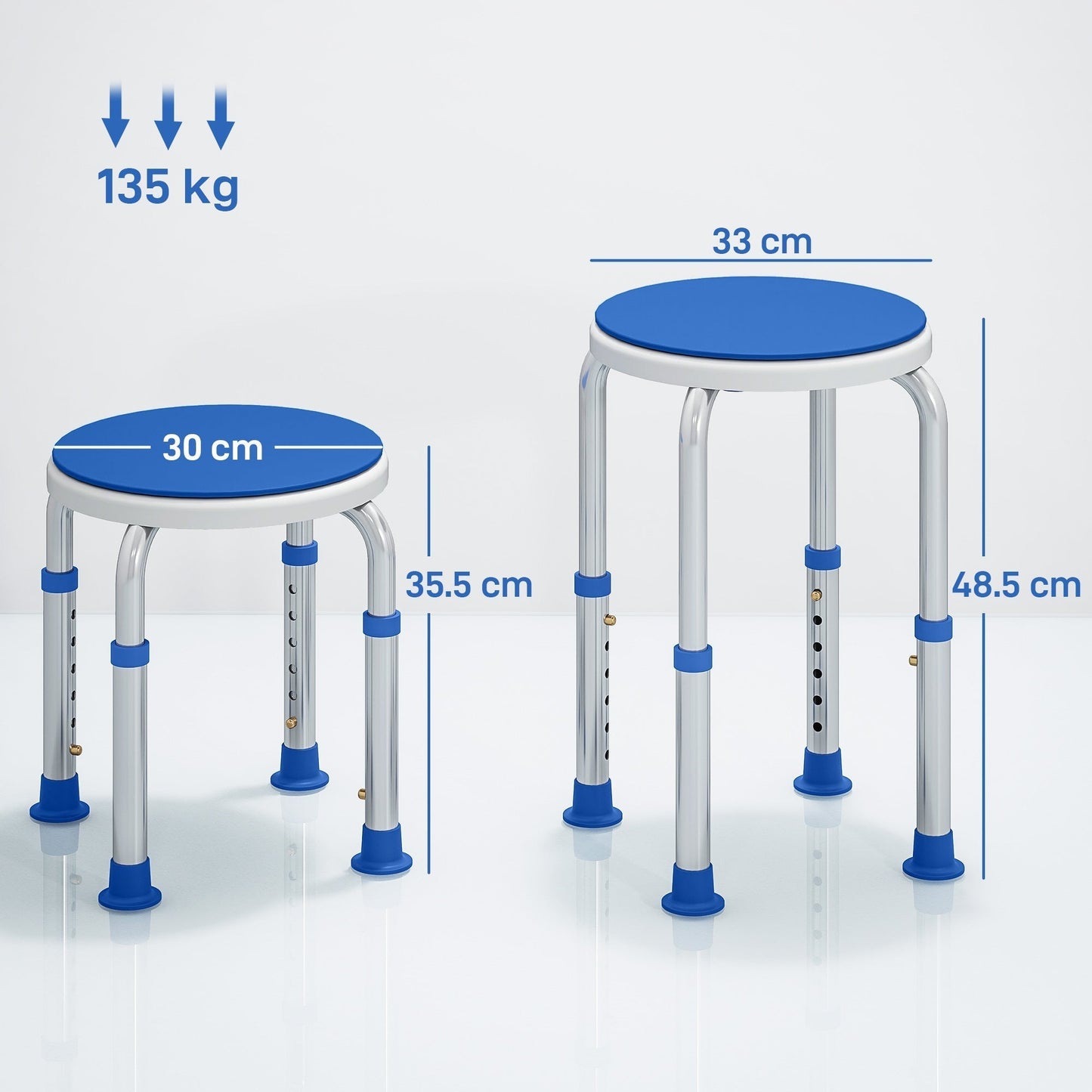 HOMCOM 360 Swivel Shower Chair, Height Adjustable Aluminium Shower Stool with Non-Slip Feet for Disabled, Elderly, Blue