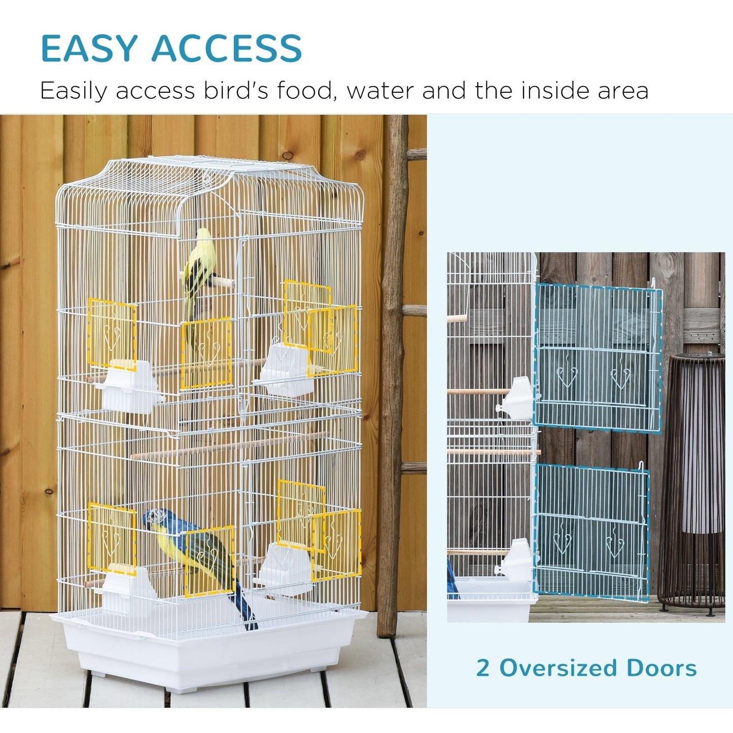 PawHut Large Metal Bird Cage with Perches, Food Bowls, Swing, for Budgies, Parakeets, White