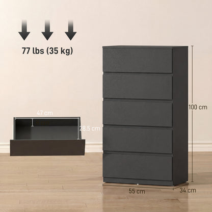 HOMCOM Chest of Drawers, 5-Drawer Storage Cabinets, Modern Dresser, Storage Drawer Unit for Bedroom