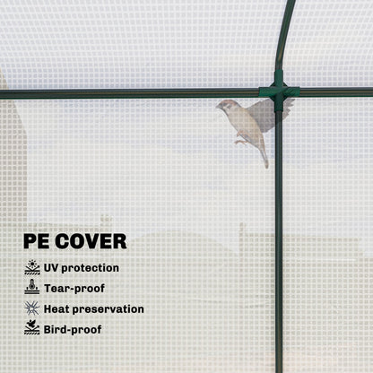 Outsunny Mini Greenhouse, Garden Tomato Growhouse with Roll-Up Door and 2 Mesh Windows, PE Cover, 200 x 75 x 188 cm, White