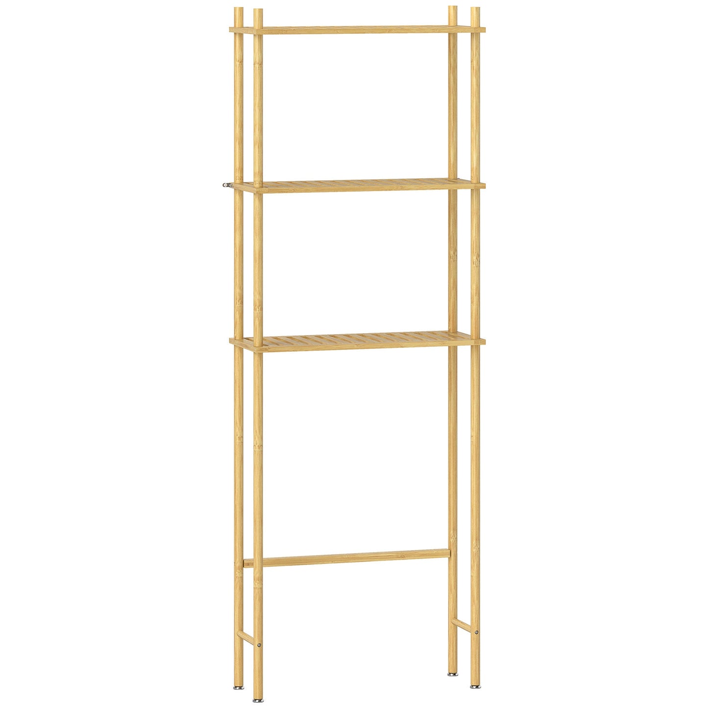 HOMCOM Bamboo Over Toilet Storage Unit with 3 Slatted Shelves, 3-Tier Freestanding Bathroom Shelf, Bathroom Space Saver, Natural Wood Finish