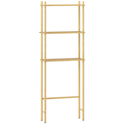 HOMCOM Bamboo Over Toilet Storage Unit with 3 Slatted Shelves, 3-Tier Freestanding Bathroom Shelf, Bathroom Space Saver, Natural Wood Finish