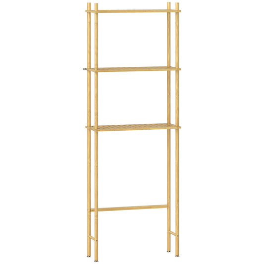 HOMCOM Bamboo Over Toilet Storage Unit with 3 Slatted Shelves, 3-Tier Freestanding Bathroom Shelf, Bathroom Space Saver, Natural Wood Finish
