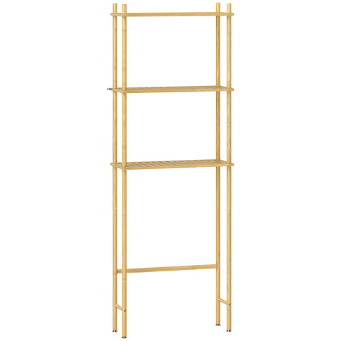 HOMCOM Bamboo Over Toilet Storage Unit with 3 Slatted Shelves, 3-Tier Freestanding Bathroom Shelf, Bathroom Space Saver, Natural Wood Finish