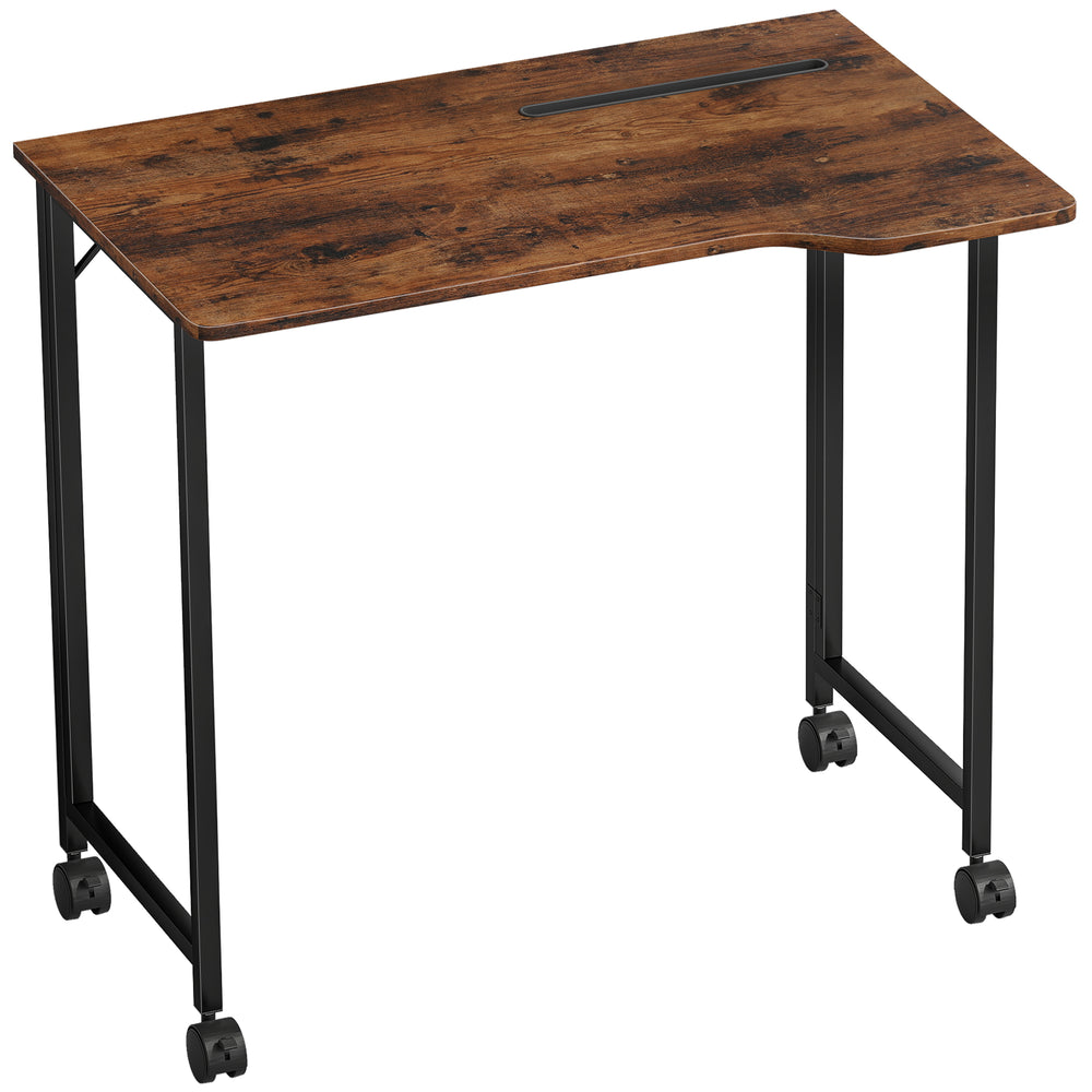 HOMCOM Folding Small Desk on Wheels - Rustic Brown