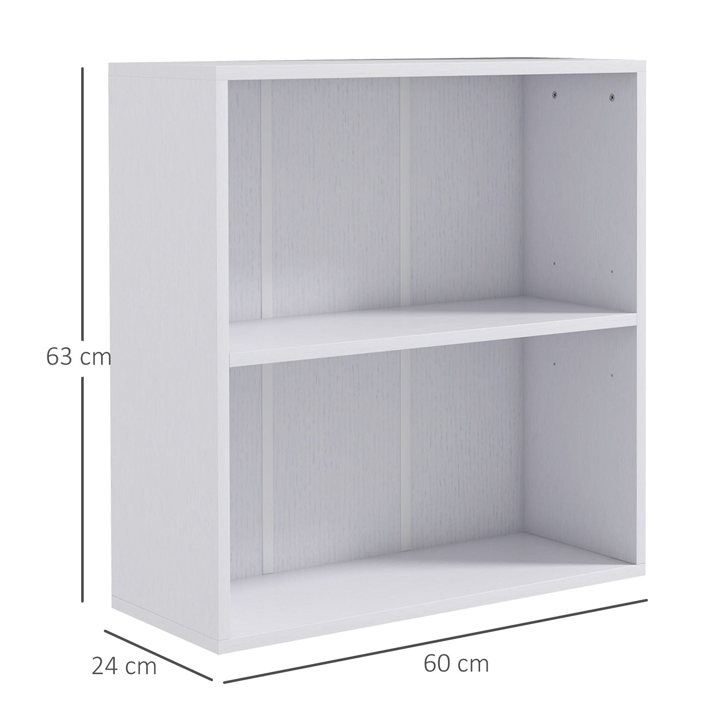 HOMCOM 2 Tier Bookshelf, Low Bookcase with Adjustable Shelf, 2 Compartments for Home Office, Living Room, Study, White