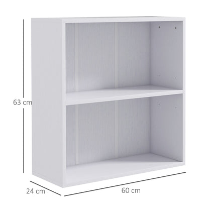 HOMCOM 2 Tier Bookshelf, Low Bookcase with Adjustable Shelf, 2 Compartments for Home Office, Living Room, Study, White