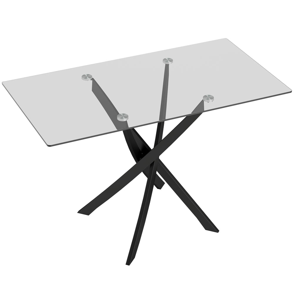 HOMCOM Rectangular Dining Table for 6 People, 120cm Modern Kitchen Table with Tempered Glass Top and Cross Steel Legs, Clear