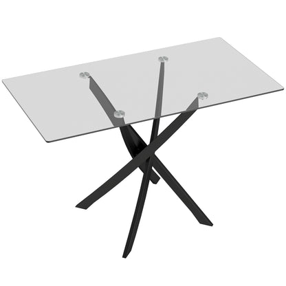 HOMCOM Rectangular Dining Table for 6 People, 120cm Modern Kitchen Table with Tempered Glass Top and Cross Steel Legs, Clear