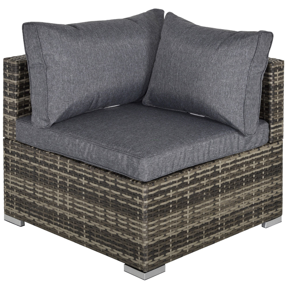 Outsunny Outdoor PE Rattan Corner Sofa, Garden Wicker Furniture Single Sofa Chair w/ Cushions, Deep Grey