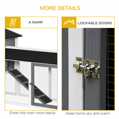PawHut Rabbit Hutch Outdoor, 2-Tier Guinea Pig Hutch, Wooden Small Animal House with Rabbit Run Box, Slide-out Tray, Ramp, 175.8 x 52 x 85.5 cm, White