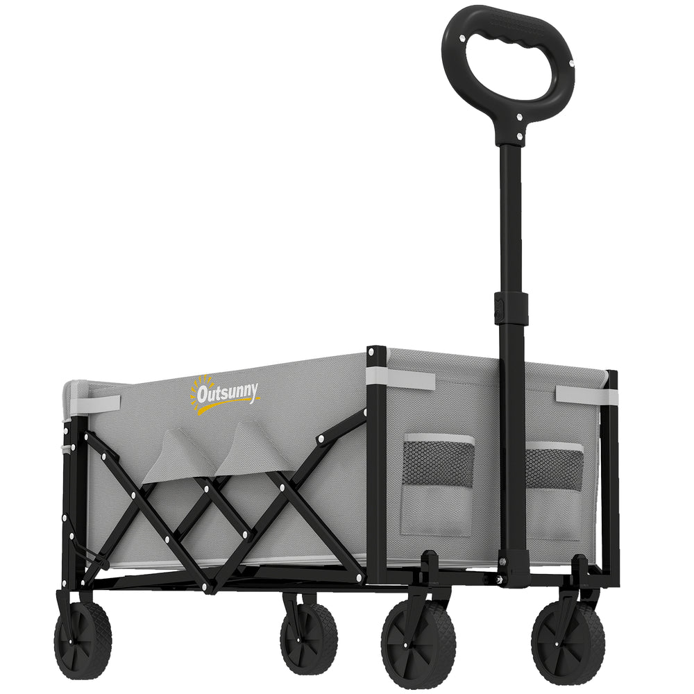 Outsunny 80L Foldable Festival Trolley on Wheels, Collapsible Wagon Cart with Drop-Down Tailgate, Adjustable Handle, Grey