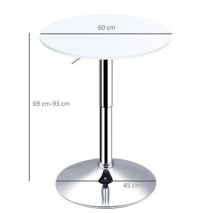 HOMCOM Bar Table â60cm Adjustable Height Round Bistro Table w/ Swivel Top Metal Frame Counter Surface Stylish Kitchen Conservatory White