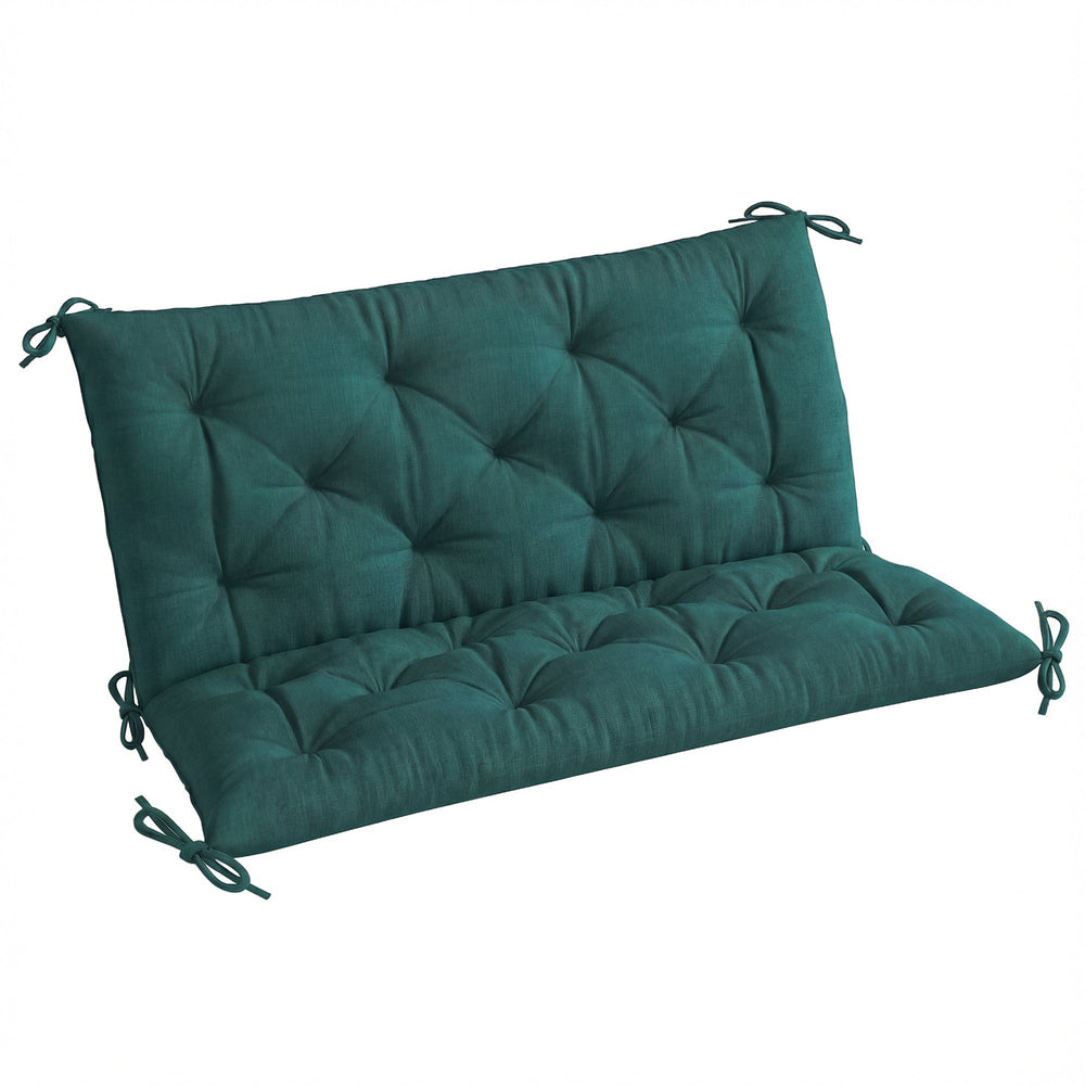 Outsunny 2 Seater Bench Pad, Garden Chair Cushion with Back and Ties for Indoor and Outdoor Use, 98 x 100 cm, Green