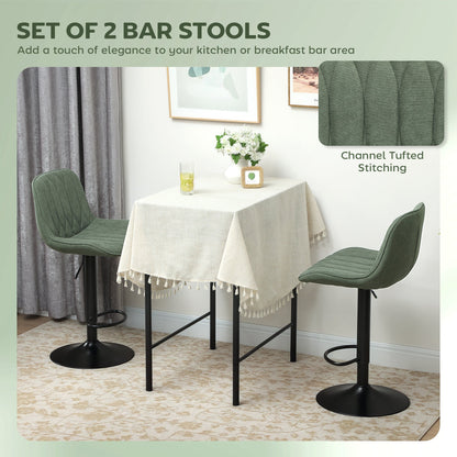 HOMCOM Set of Two Linen-Look Bar Stools - Green