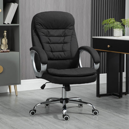 Vinsetto Ergonomic Office Chair Task Chair for Home with Arm, Swivel Wheels, Linen Fabric, Black