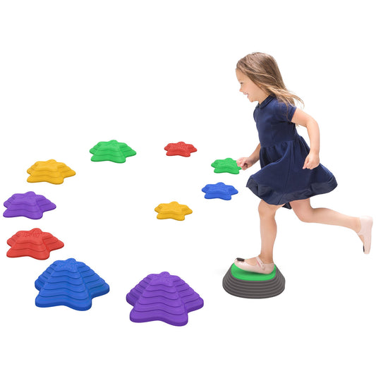 ZONEKIZ Kids Stepping Stones, 11 Pieces Balance River Stones for Obstacle Course, Stackable Non-Slip Starfish Shape, Sensory Play for Indoors, Outdoors