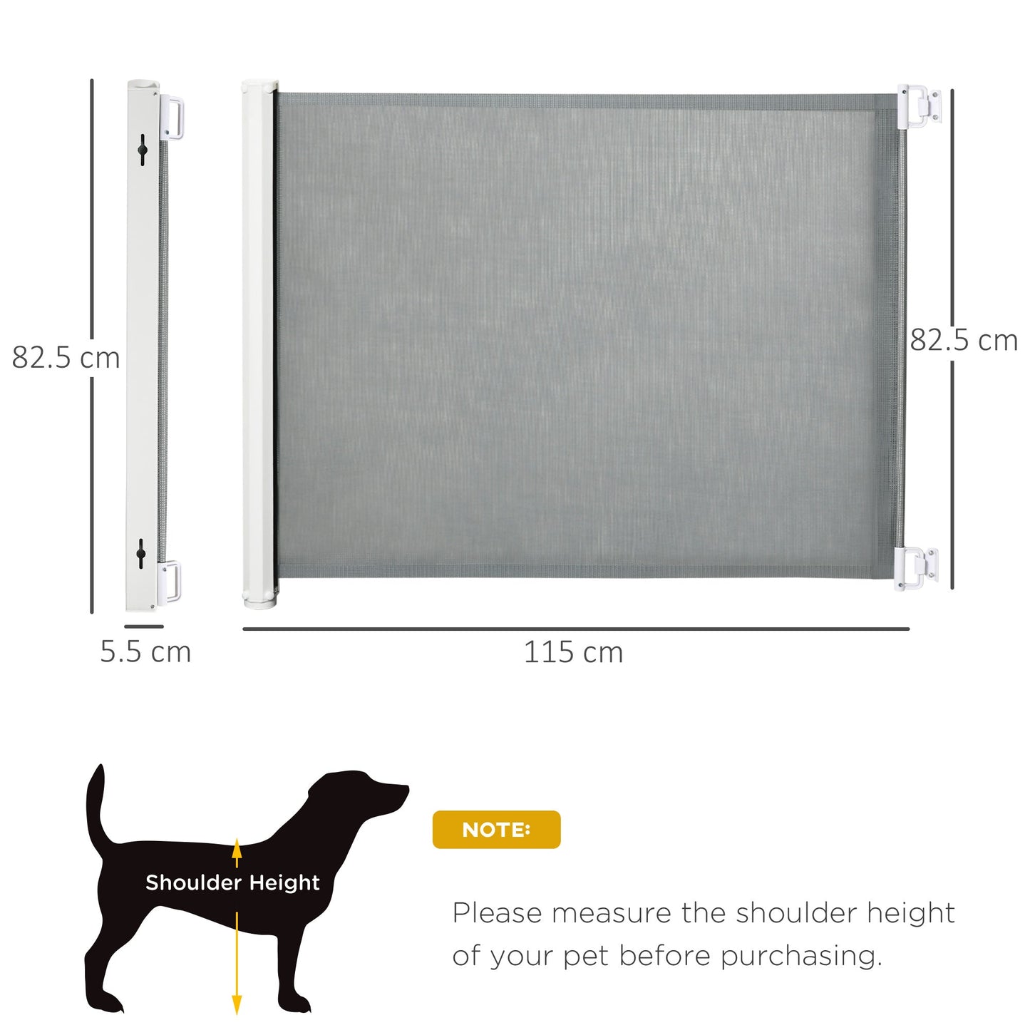 PawHut Retractable Stair Gate for Dogs, Pet Mesh Safety Gate Extends up to 115cm for Doorways Indoor- Grey