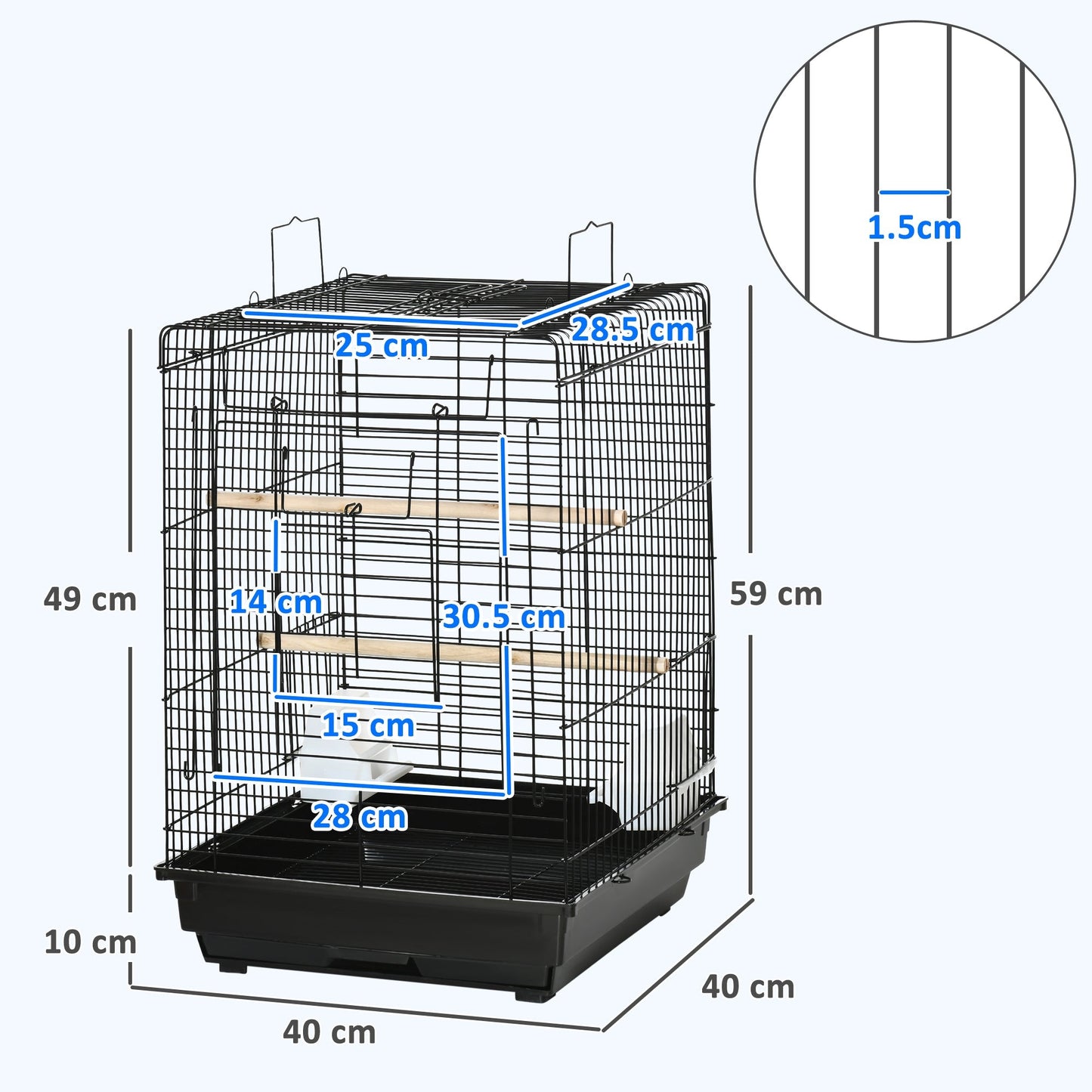PawHut Steel Bird Cage with Openable Top, Stand, Tray, Handles, Feeding Bowls for Parakeet, Finch - Black