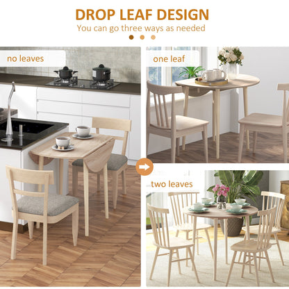 HOMCOM Folding Dining Table for 4, Round Drop Leaf Table, Modern Space Saving Small Kitchen Table with Wood Legs for Dining Room, Natural