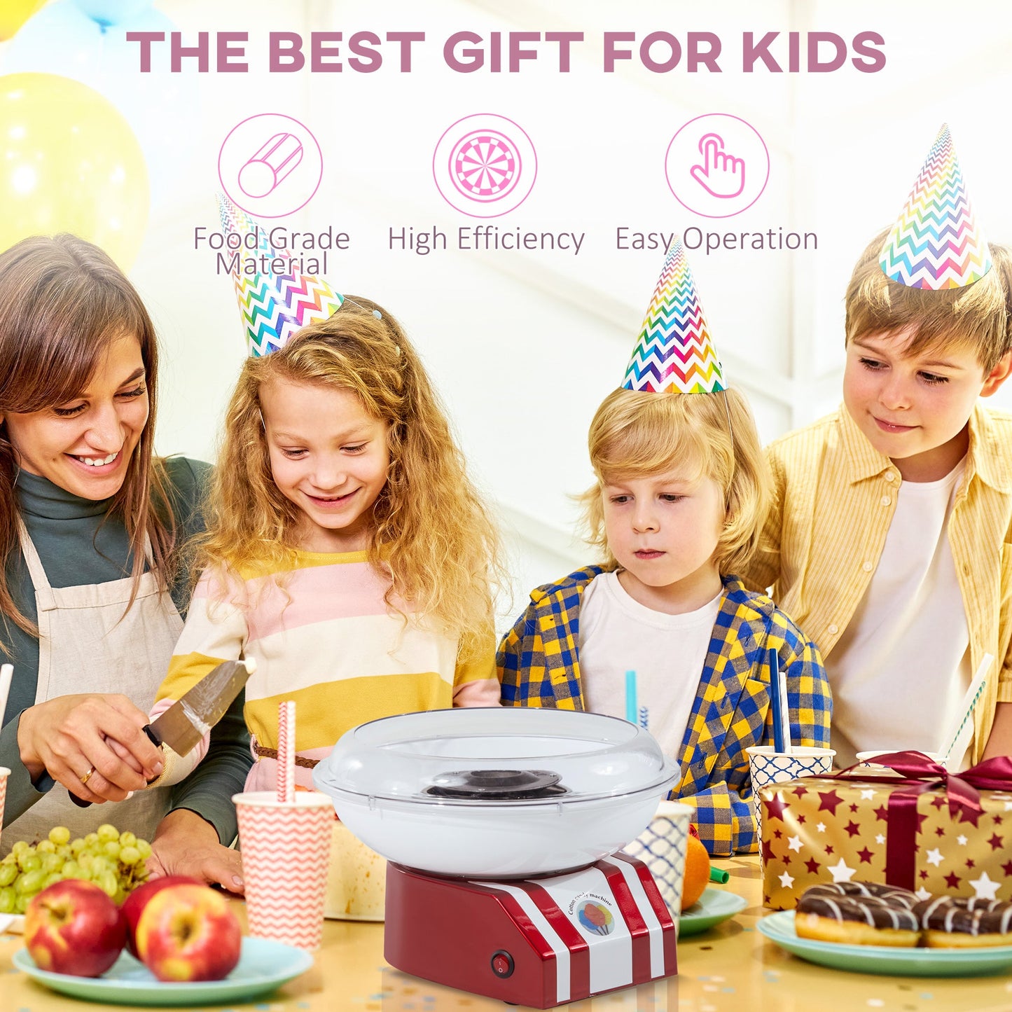 HOMCOM Candy Floss Machine for Kids & Adults, 550W Retro Cotton Maker for Sugar or Candies, Including 10 Candyfloss Sticks, Non-Slip Base, Red & White