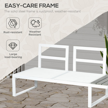 Outsunny 4 Pieces Garden Furniture Set, 5-Level Reclining Garden Corner Sofa Set, Outdoor Lounge Conversation Sectional with Cushions, Wood Effect Plastic Table, White Frame & Grey Cushion