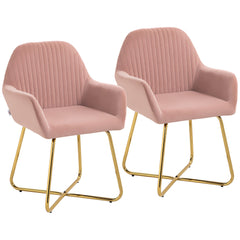 HOMCOM Modern Arm Chair Set of 2 Upholstered Accent Chair with Metal Base for Living Room Pink