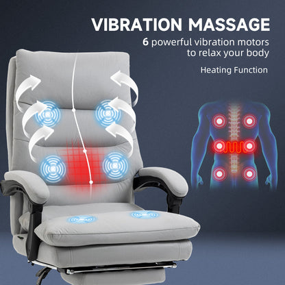 Vinsetto Office Chair with Footrest, Double Padding Ergonomic Desk Chair with 6-Point Vibration Massage and Back Heating, Microfibre Fabric with 135  Reclining Back, Grey