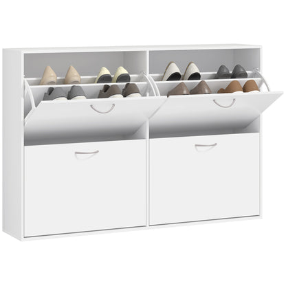 HOMCOM Wooden Modern Design 4 Drawer Shoes Cabinet Pull Down Shelf Storage Organiser - White