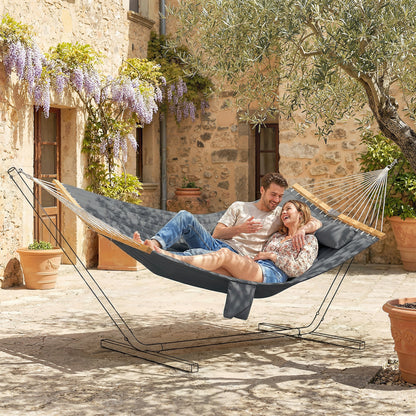 Outsunny Double Hammock 2 Person Swing Bed with Spreader Bars, Pillows, Pad, 200 x 140cm, Grey