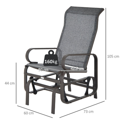 Outsunny Outdoor Gliding Rocking Chair with Sturdy Metal Frame Garden Comfortable Swing Chair, Grey & Brown