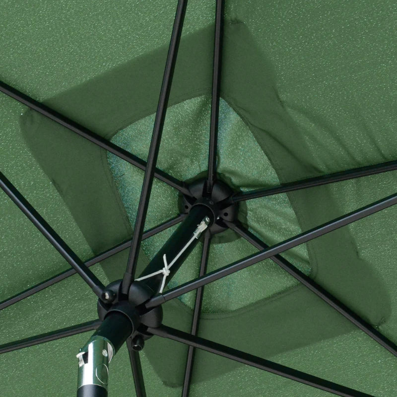 Outsunny 2 x 3(m) Garden Parasol Umbrella, Rectangular Outdoor Market Umbrella Sun Shade with Crank & Push Button Tilt, 6 Ribs, Aluminium Pole, Green