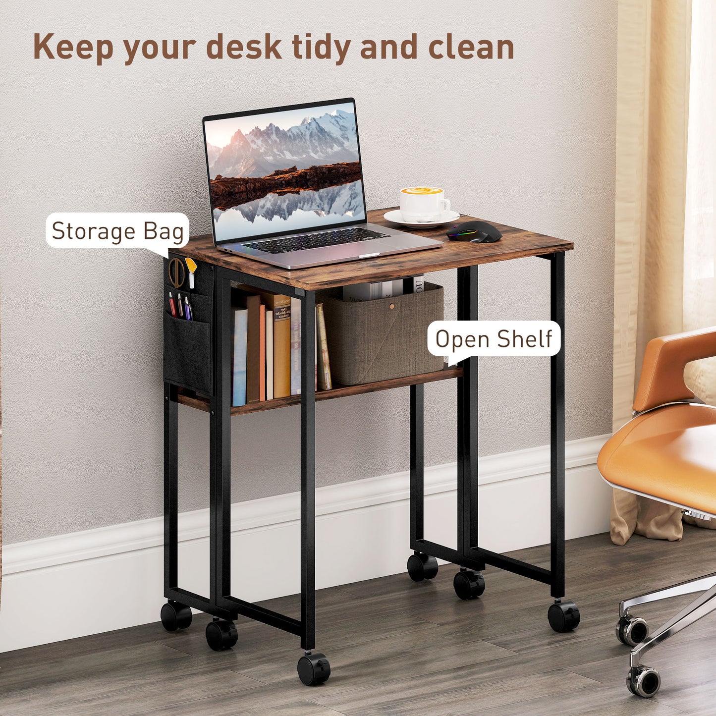 HOMCOM 63 cm Drop Leaf Writing Work Desk - Rustic Brown