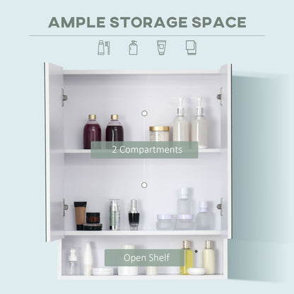 kleankin Bathroom Cabinet with Mirror, Wall Mounted Bathroom Mirror Cabinet with Adjustable Shelf, 2 Doors Storage Cupboard, White