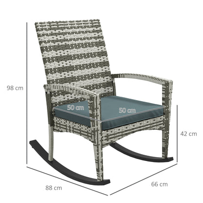 Outsunny Outdoor PE Rattan Rocking Chair, Garden Rocking Chair Set with Armrest and Cushion, Light Grey