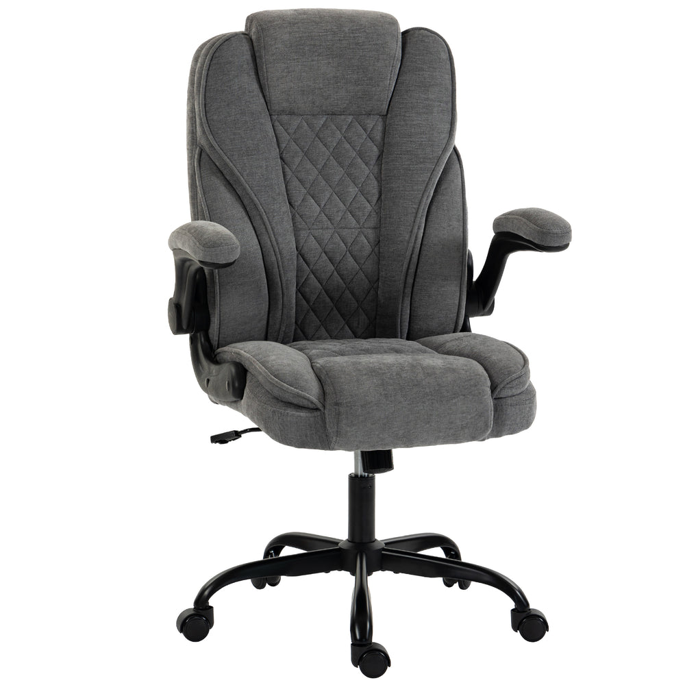 HOMCOM Office Chair, Ergonomic Desk Chair with Flip-up Armrest, Pocket Springs, Swivel Wheels, Adjustable Height, Grey