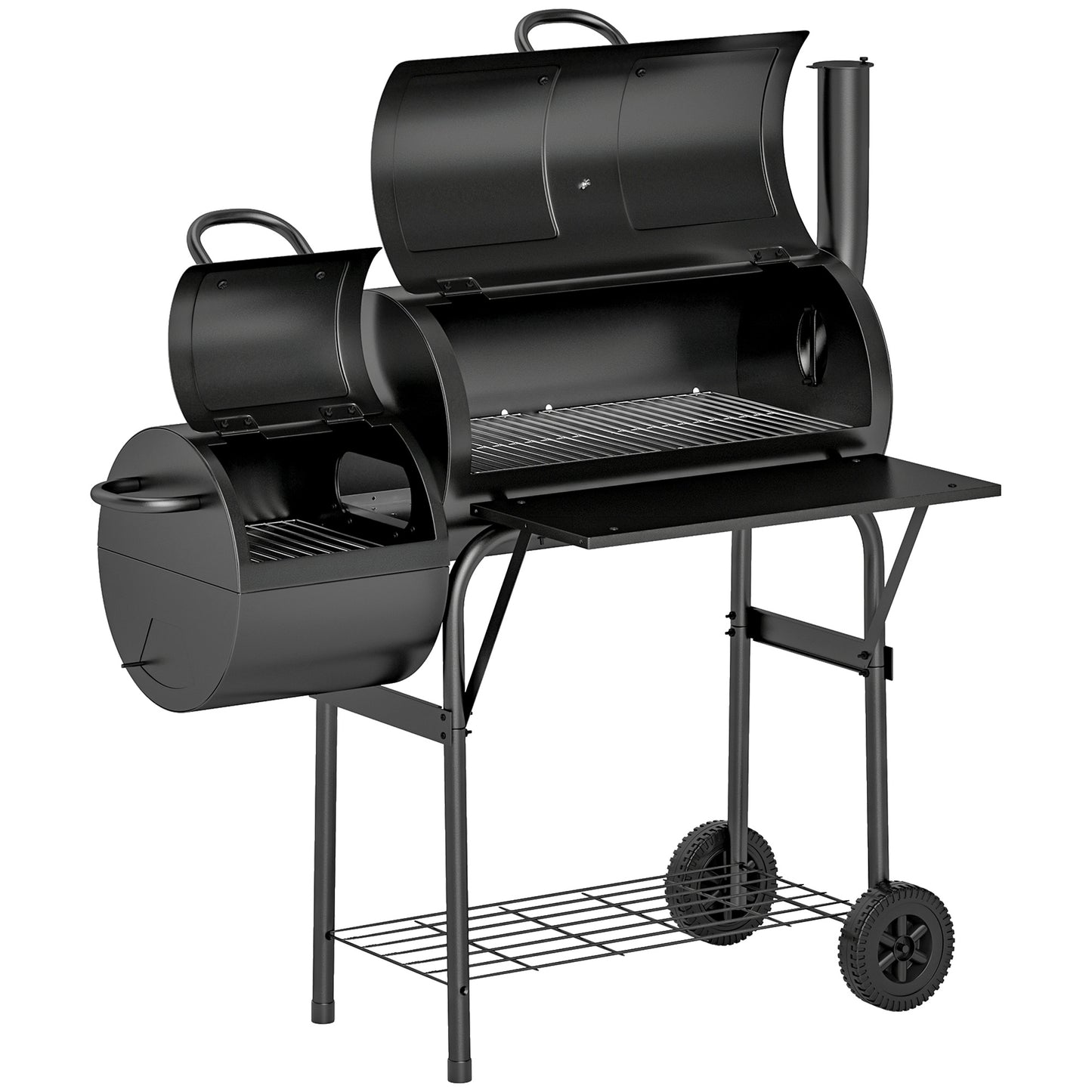 Outsunny Barbecue Grill Portable Outdoor Charcoal BBQ Grill with Offset Smoker 109 x 60 x 120 cm Black